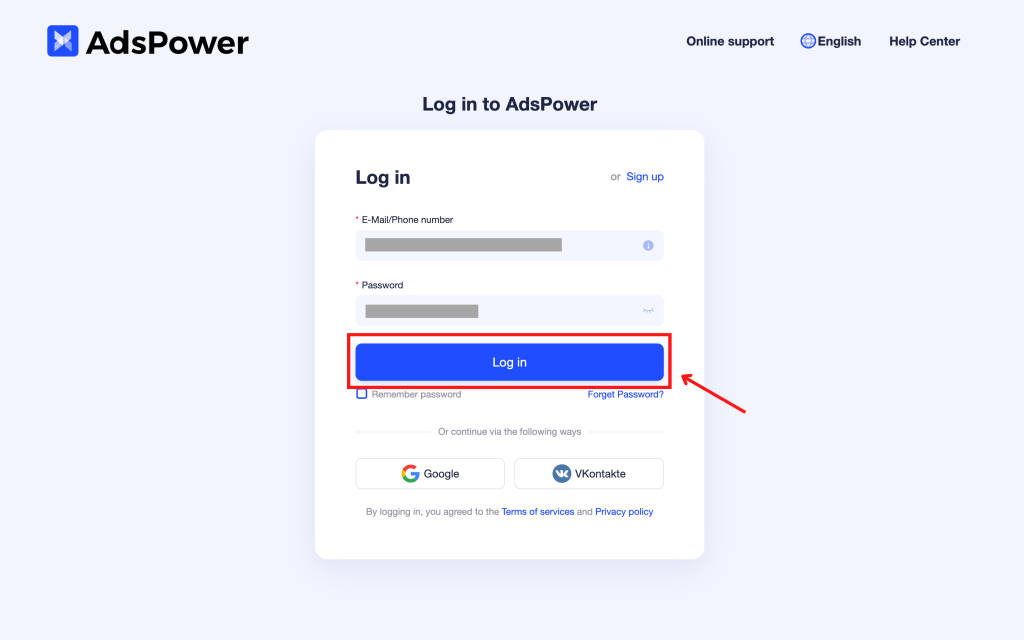 Login into AdsPower